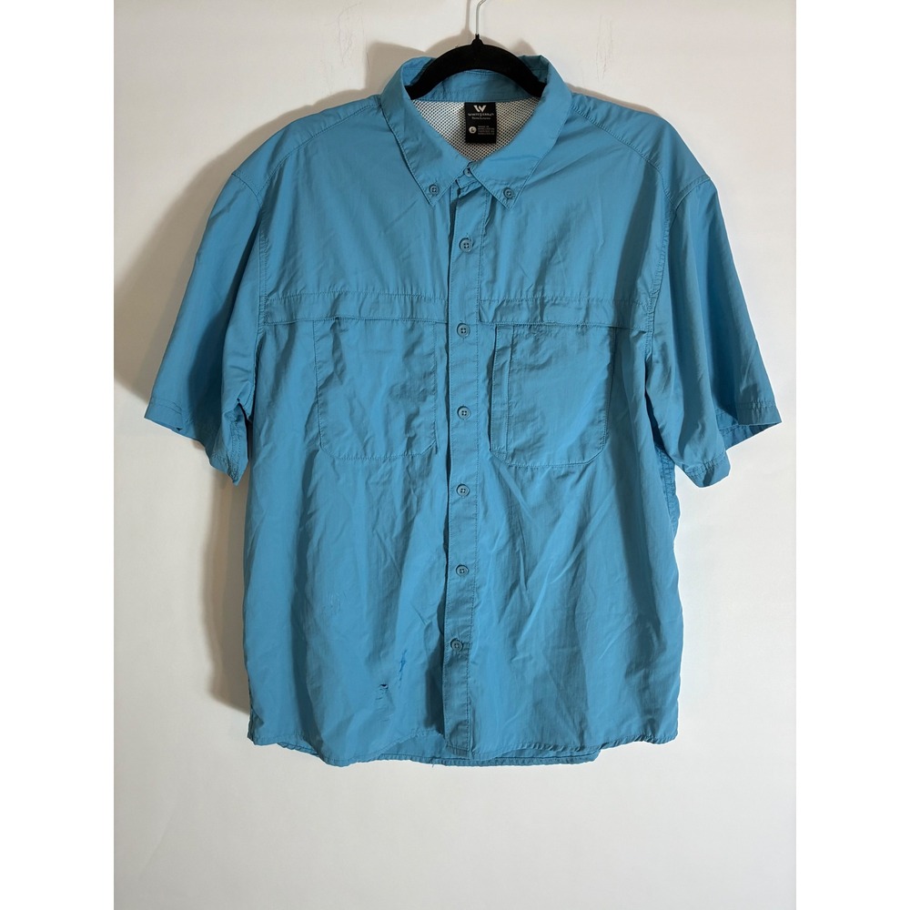 White Sierra Mens Blue Short Sleeve Fishing Shirt Hiking Outdoor Gorpcore Large